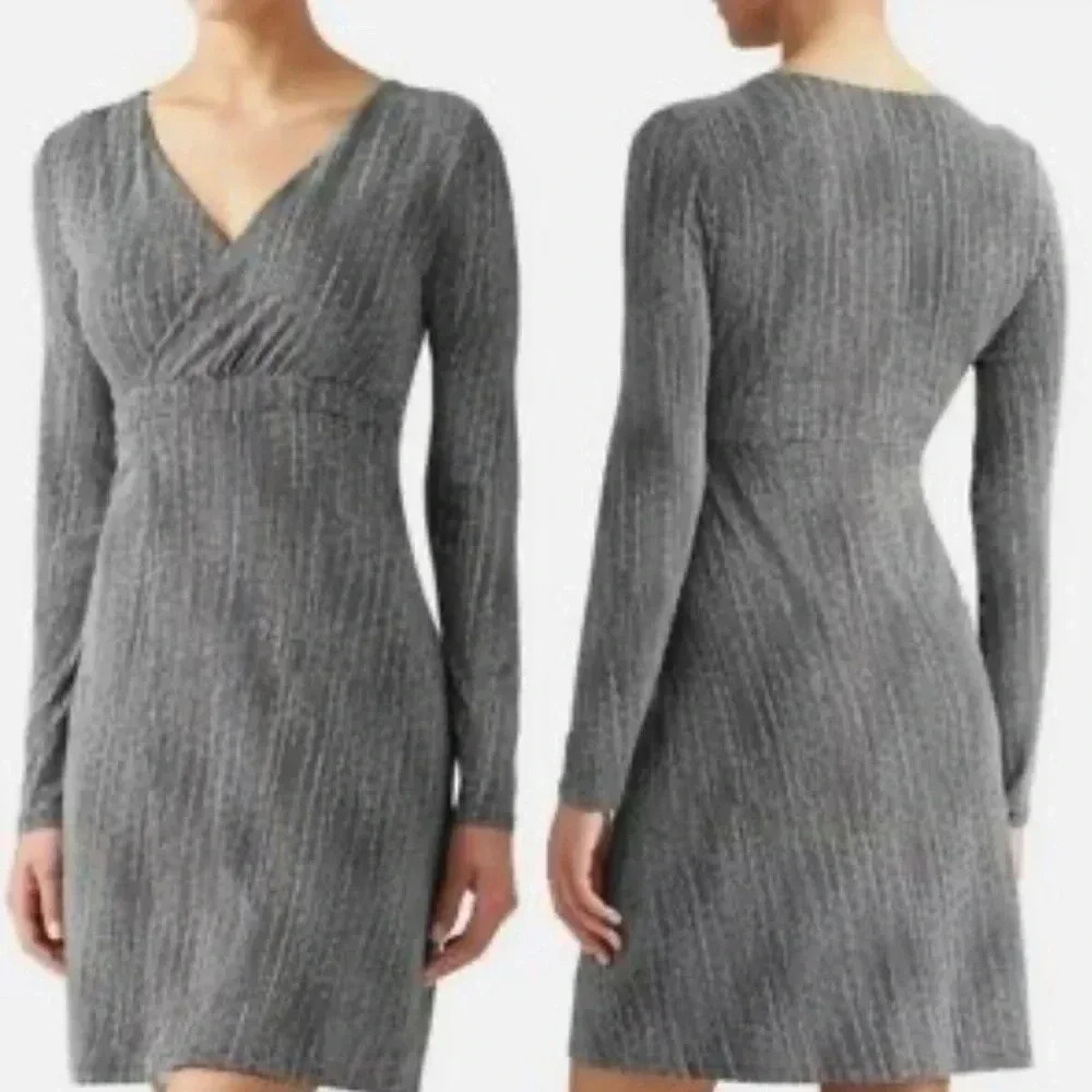 3 FOR $15 Athleta Wrap It Up Dress V-neck Long Sleeve Soft Black White Si…